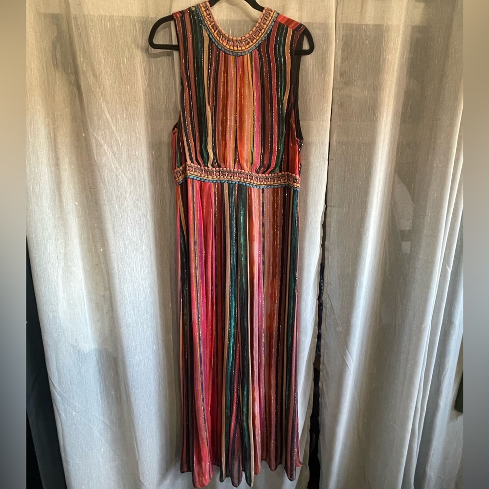 Anthropologie Blank Striped Maxi Dress. Beautiful fall colors with gold threads